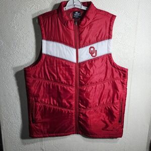 Colosseum Oklahoma Sooners OU Puffer Vest Red White XL Full Zip Embroidered Logo
